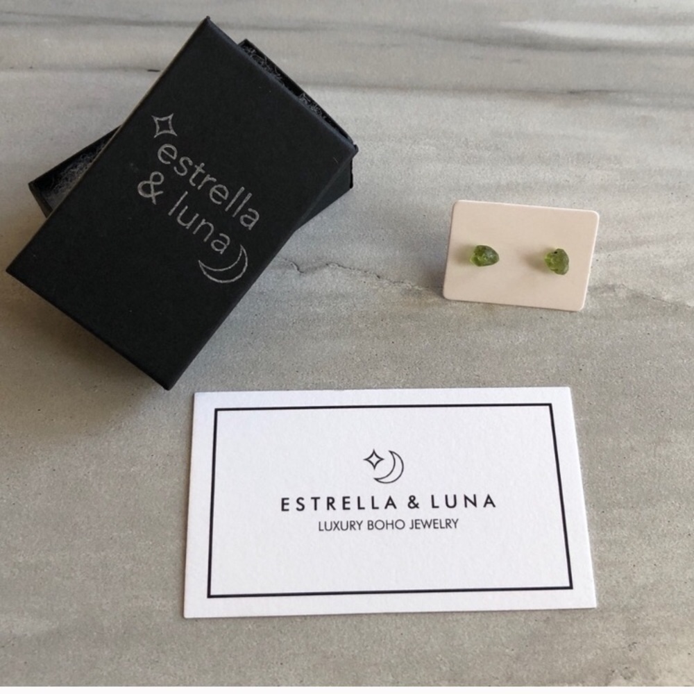 Raw Peridot Gemstone Stud Earrings - Picture 5 of 5